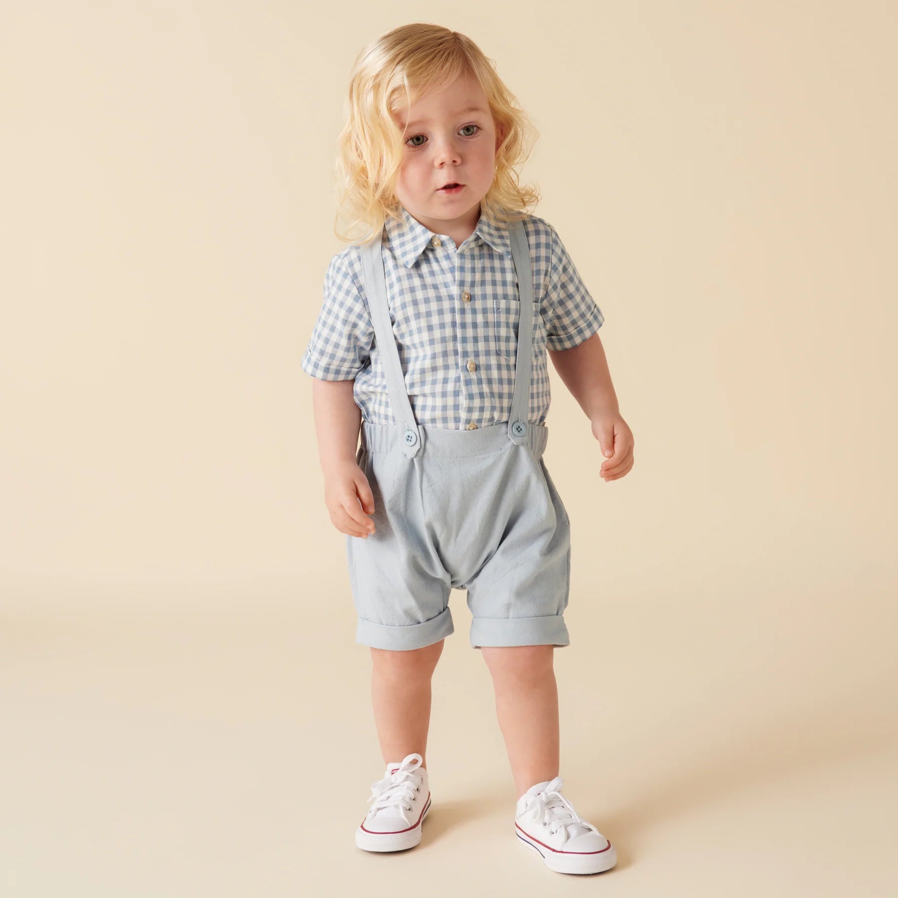 DESIGNER KIDZ | Finley Linen Suspender Shorts - Ice Blue