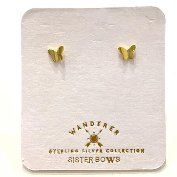 SISTER BOWS | Sterling Silver Gold Plated Petite Butterfly Studs