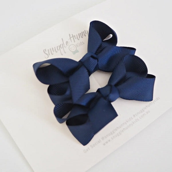SNUGGLE HUNNY KIDS | Navy Blue Clip Bow - Small Piggy Tail Pair