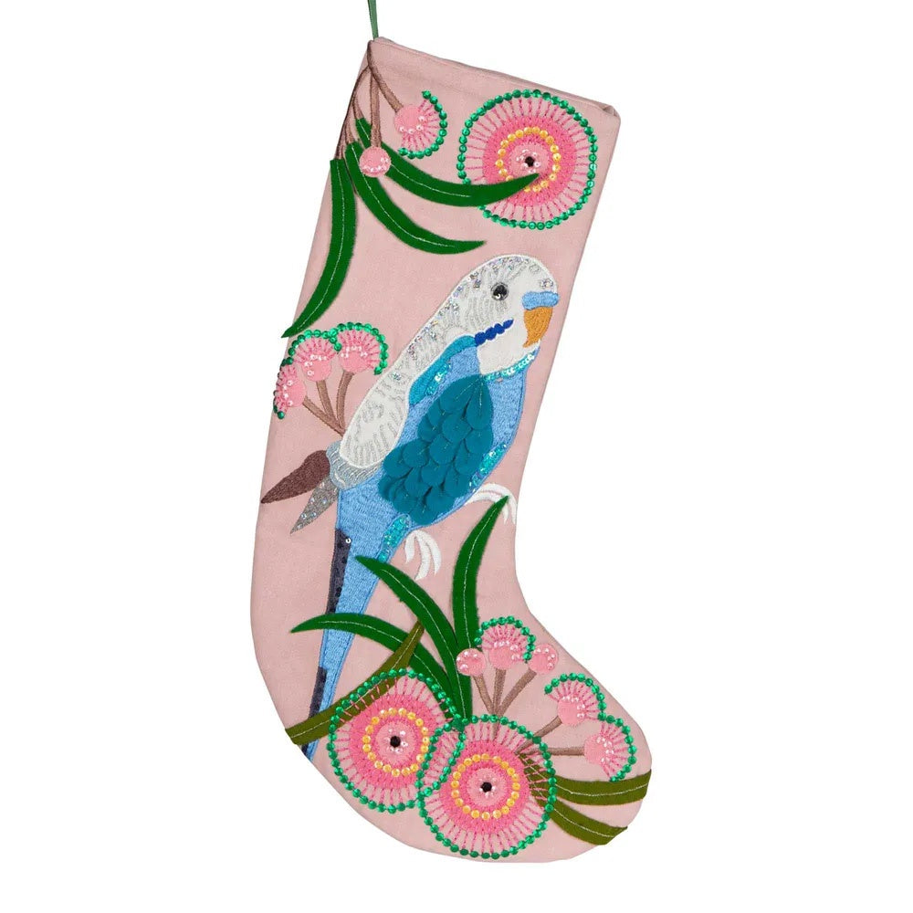 Budgie Applique Stocking Dusty Pink